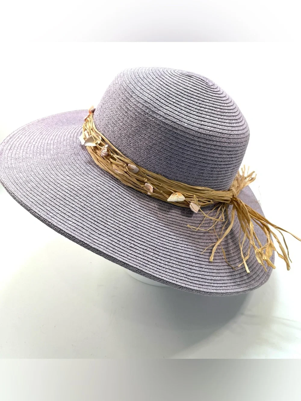 Sun N Sand Floppy Wide Brim Sun Hat Woven Beach Garden Boho Lavender.